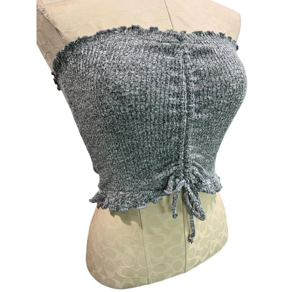 Medium Better Be Marled Sweater Knit Strapless Crop Tube Top Frill Trim